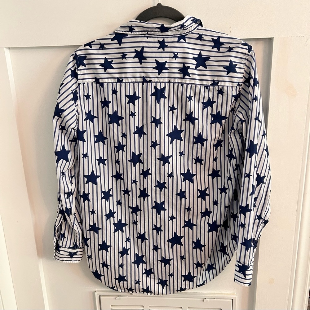 Frank & Eileen Frank Stars Stripes Superfine Poplin Button up Top Blue White - Picture 5 of 7